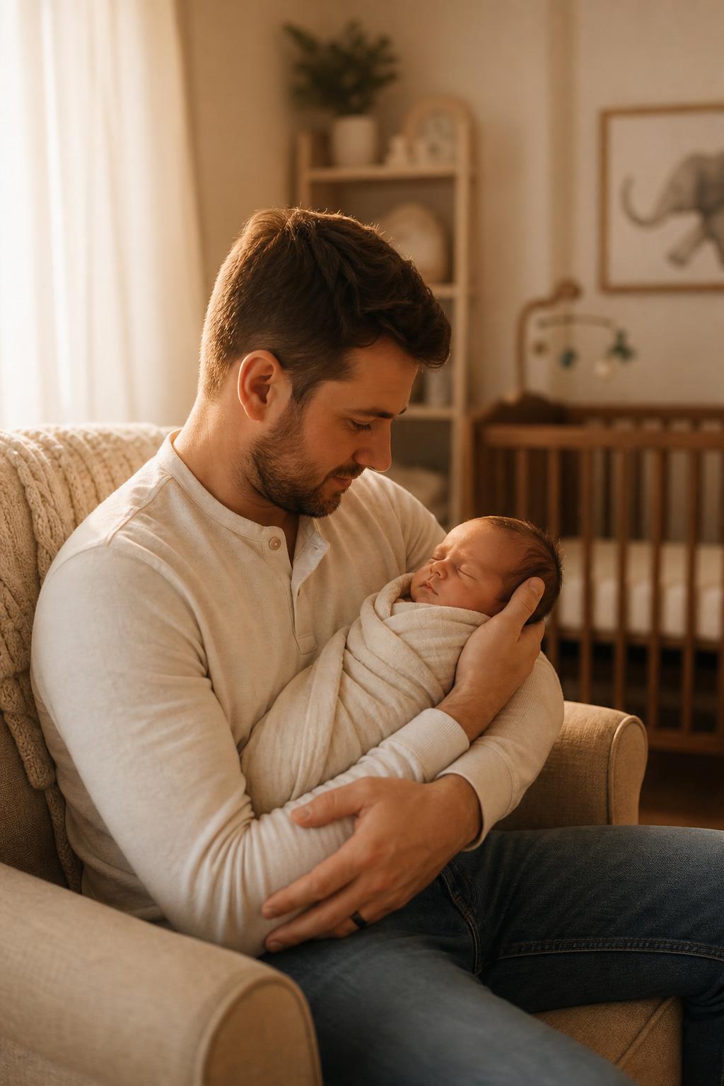 A parent gently holding their baby